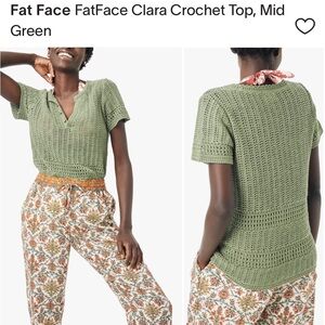 Fat Face Crochet Top in Olive